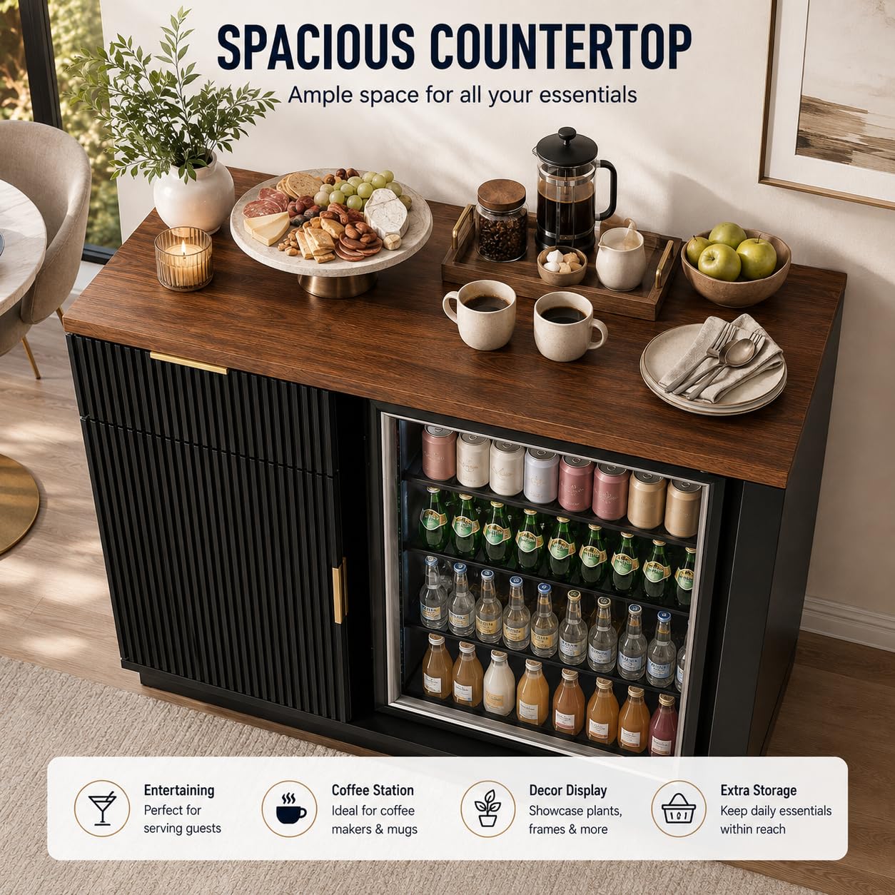 冷蔵庫スペースと電源コンセント付きのコーヒーバーキャビネット - Home Bar And Fridge のレビューと価格