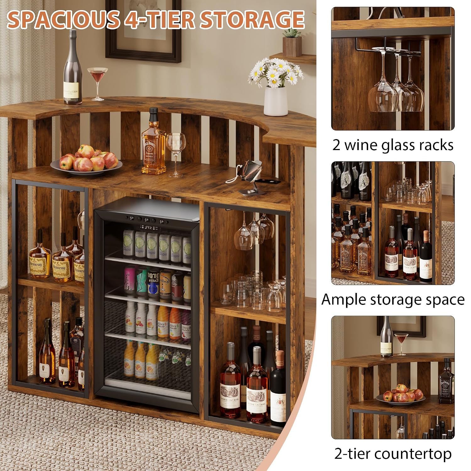 素朴な木製バーキャビネット、冷蔵庫スペースと電源コンセント付 - Home Bar And Fridge のレビューと価格