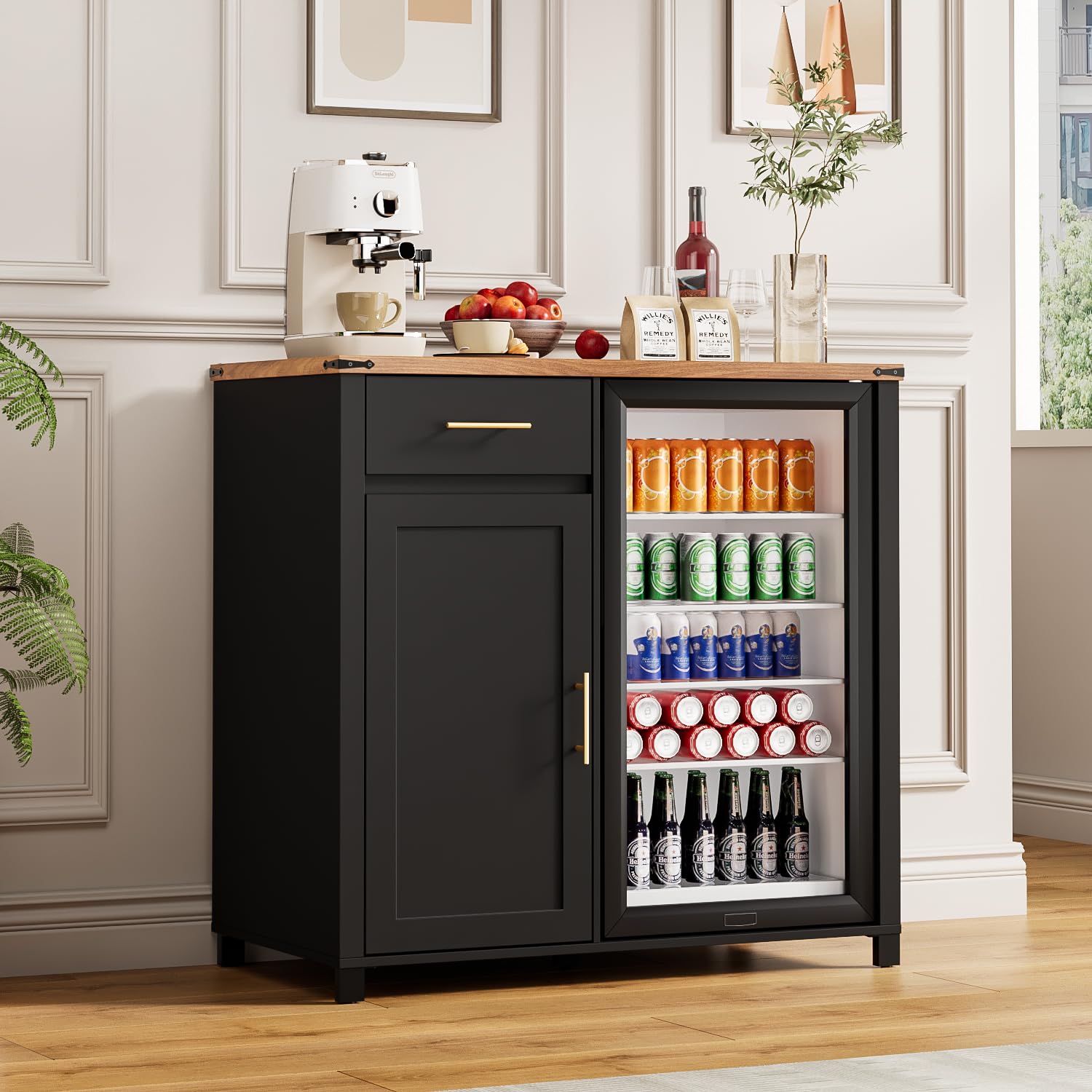 39インチのコーヒーバーキャビネット（冷蔵庫スペース付き）、 - Home Bar And Fridge のレビューと価格