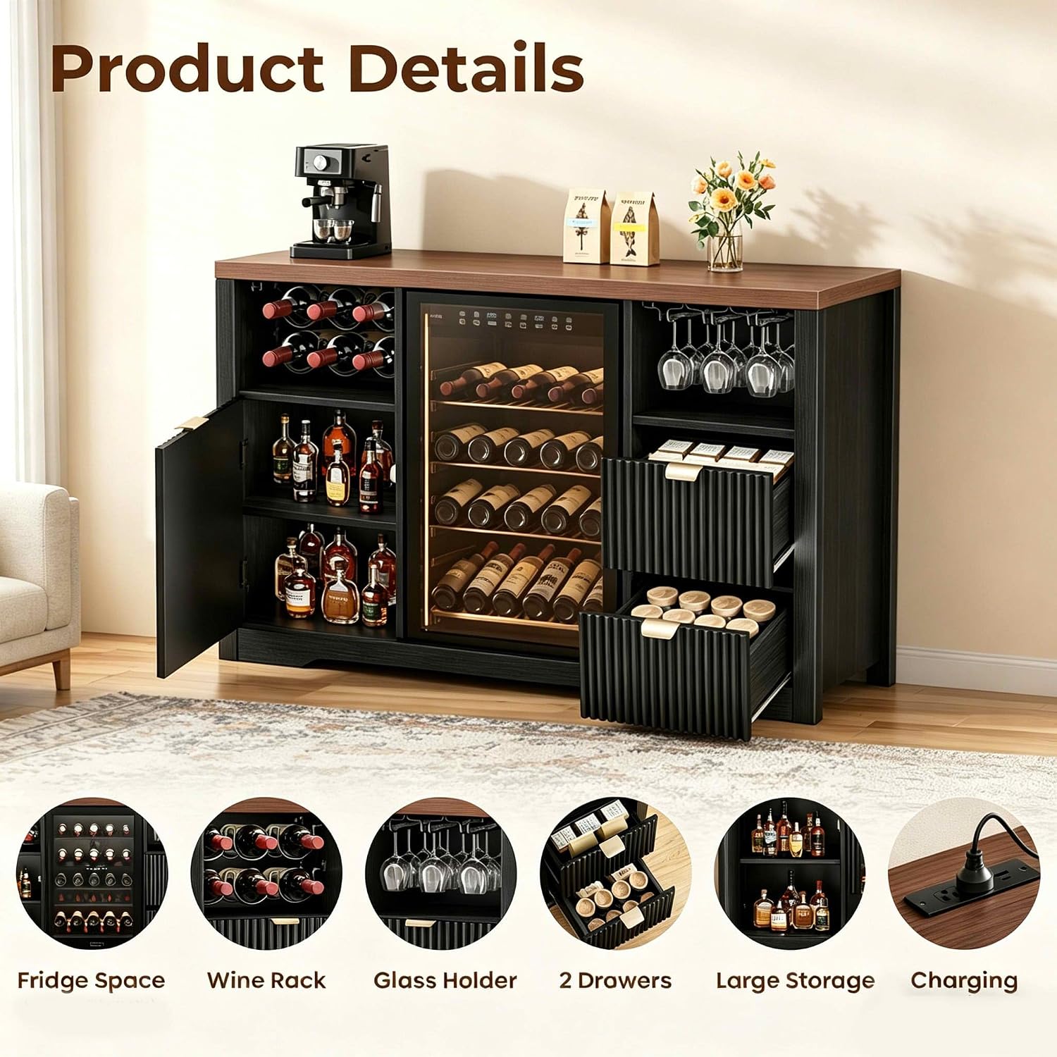 ミニ冷蔵庫スペース付きコーヒーバーキャビネット、収納付き53 - Home Bar And Fridge のレビューと価格