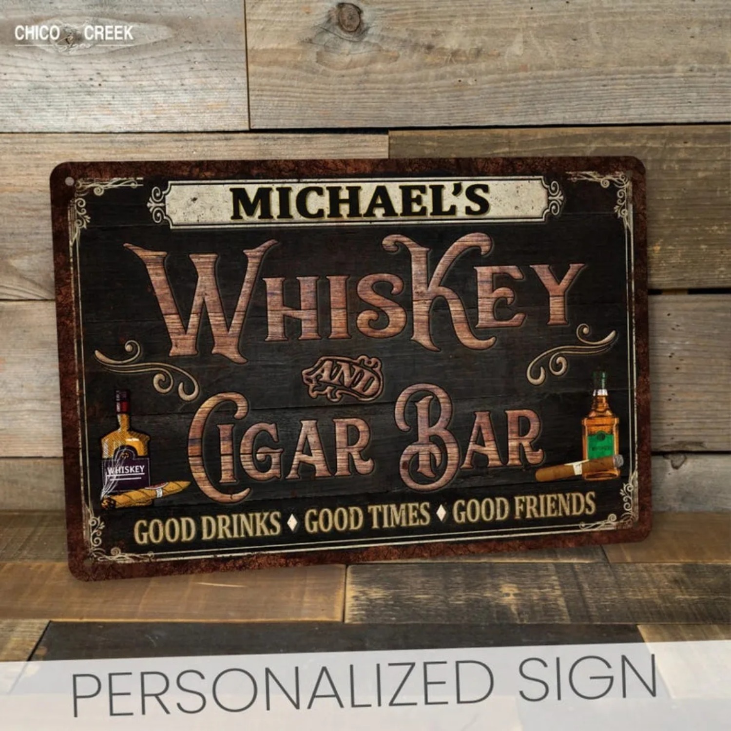 カスタムパーソナライズされたヴィンテージウイスキー＆シガーバ - Home Bar Signs のレビューと価格